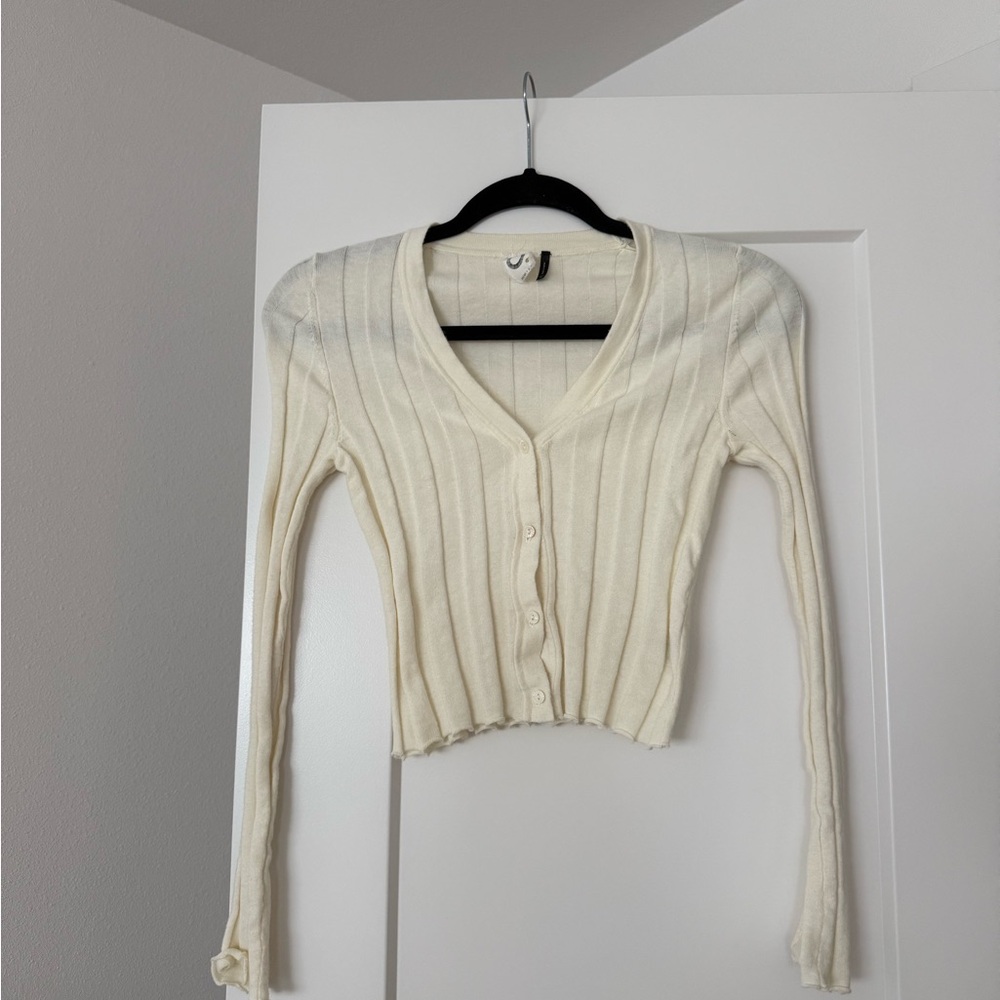Anthropology cream ribbed cardigan shirt